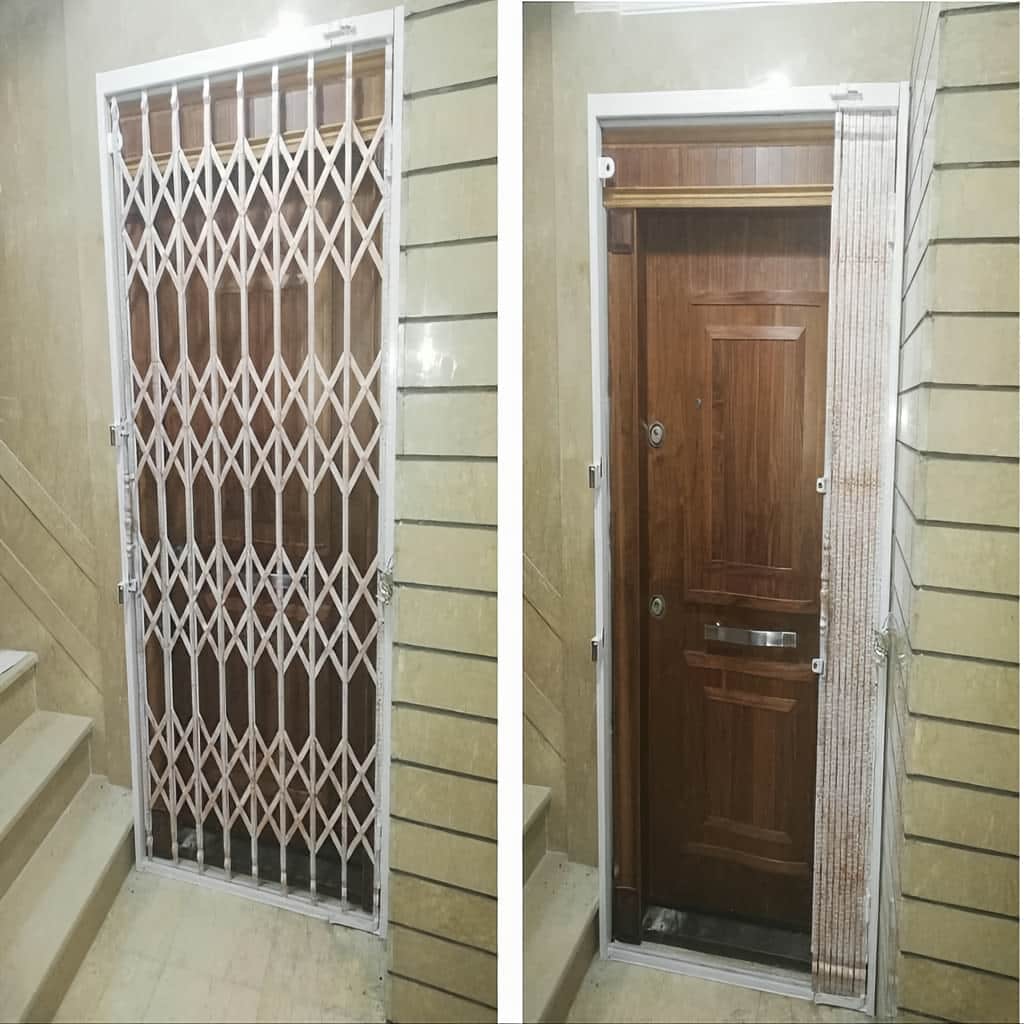 نصب درب آکاردئونی چهار گل لوزی روی قاب تقویت‌شده