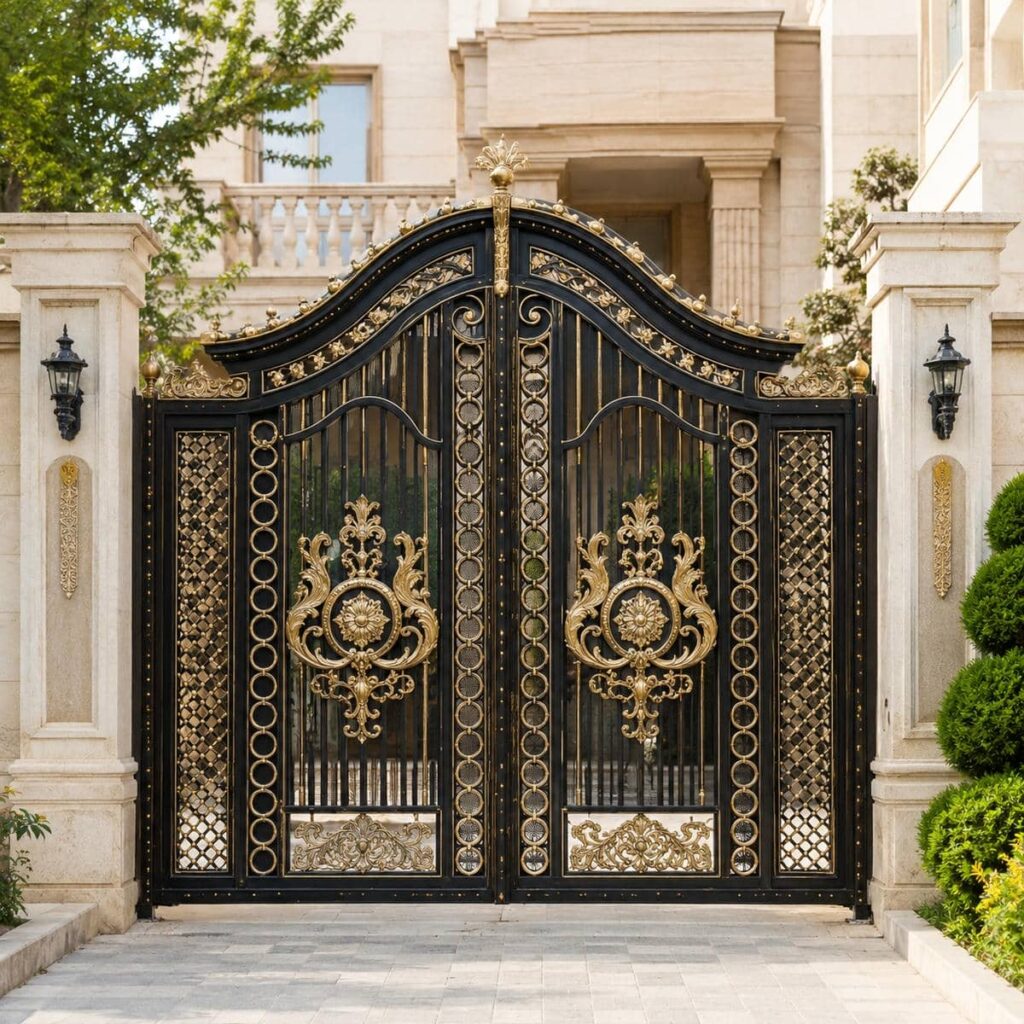 خرید درب ویلایی مشکی طلایی برای ورودی لوکس