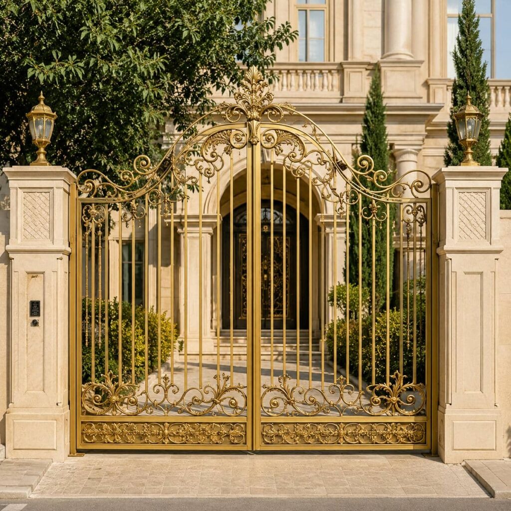 سفارش درب پارکینگ مشکی طلایی دارای نفررو