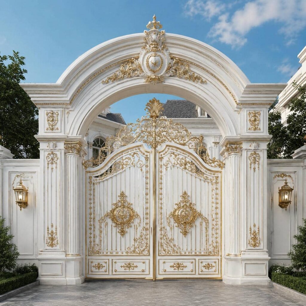 تولید درب ویلایی سفید طلایی با قاب مرکزی