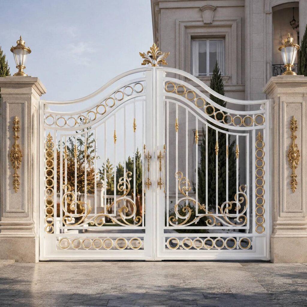 خرید درب ویلایی سفید طلایی برای نمای کلاسیک