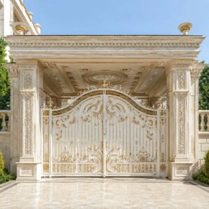 10 نمونه درب پارکینگ فلزی نمای ساختمان