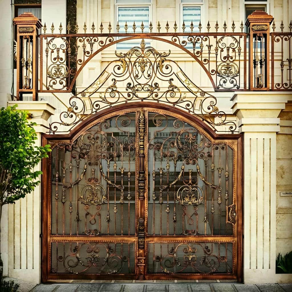 درب حیاط کشویی ریل زمینی فرفورژه برای ورودی کلاسیک