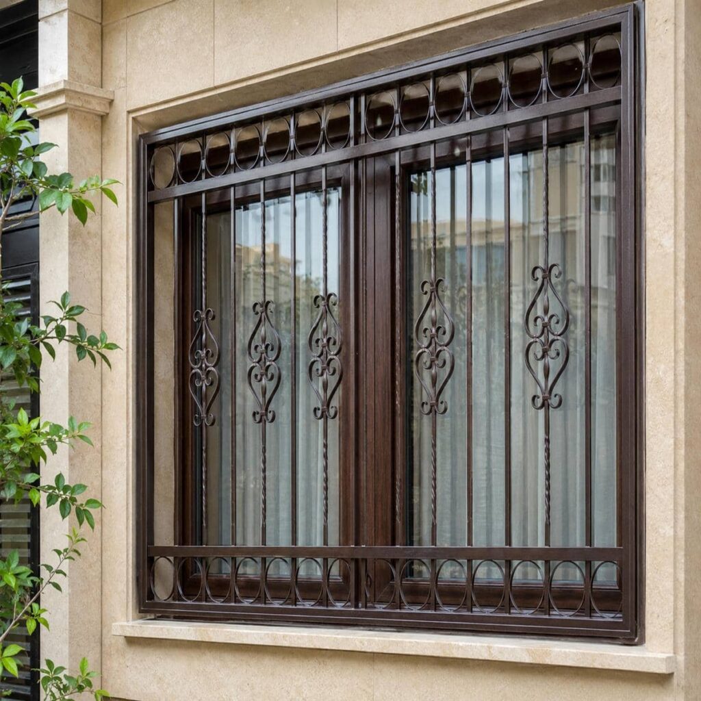 نرده پنجره فلزی شاسی دار با طرح عمودی