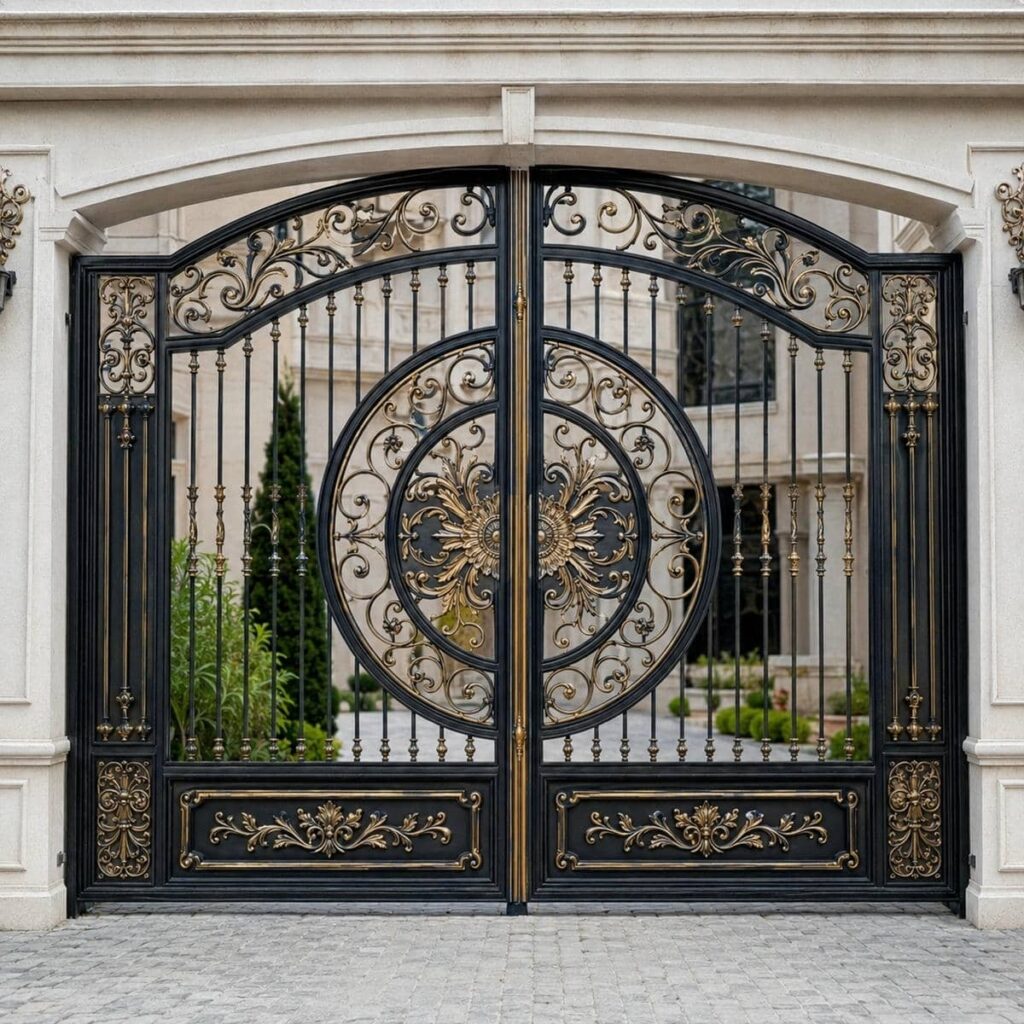 درب حیاط فرفورژه مشکی برای محوطه باز تهران