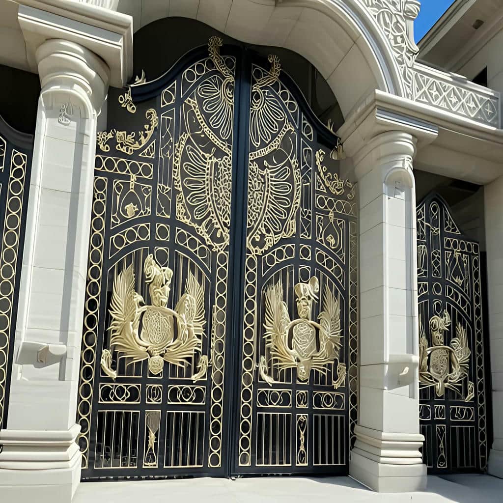 نمای دروازه دولنگه خاکستری کنار پارکینگ مسکونی