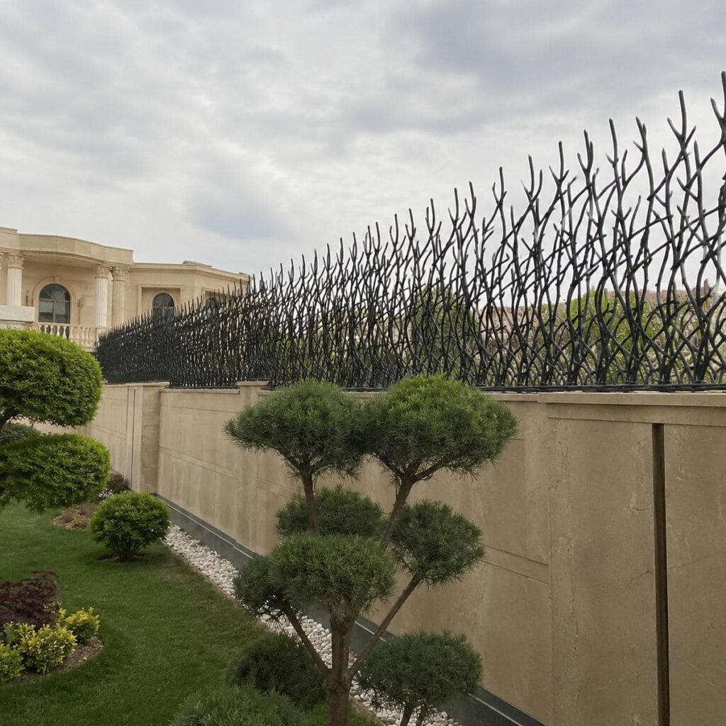 کارشناس در حال بررسی تاج دیوار حیاط